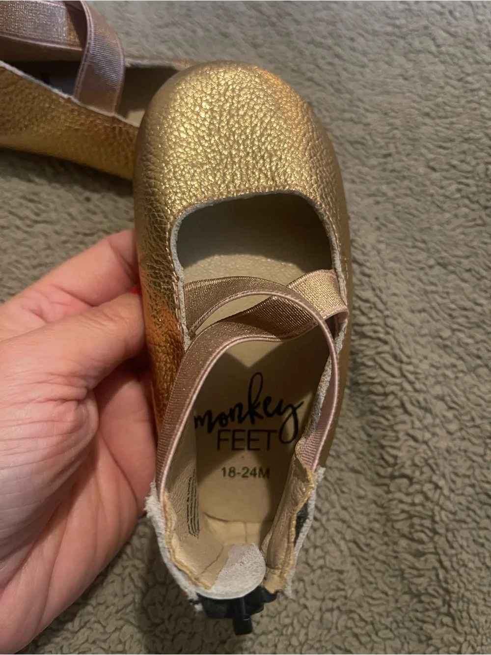 Monkey Feet Girls Metallic Gold Mary Jane Flats with Elastic Crossover Strap